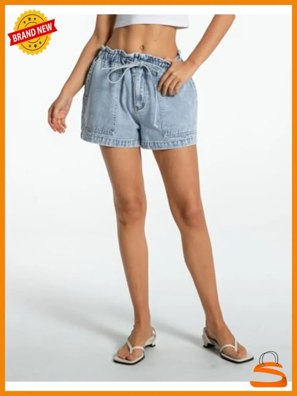 Drawstring Denim Shorts - Baggy Jean Shorts with Elastic Waist